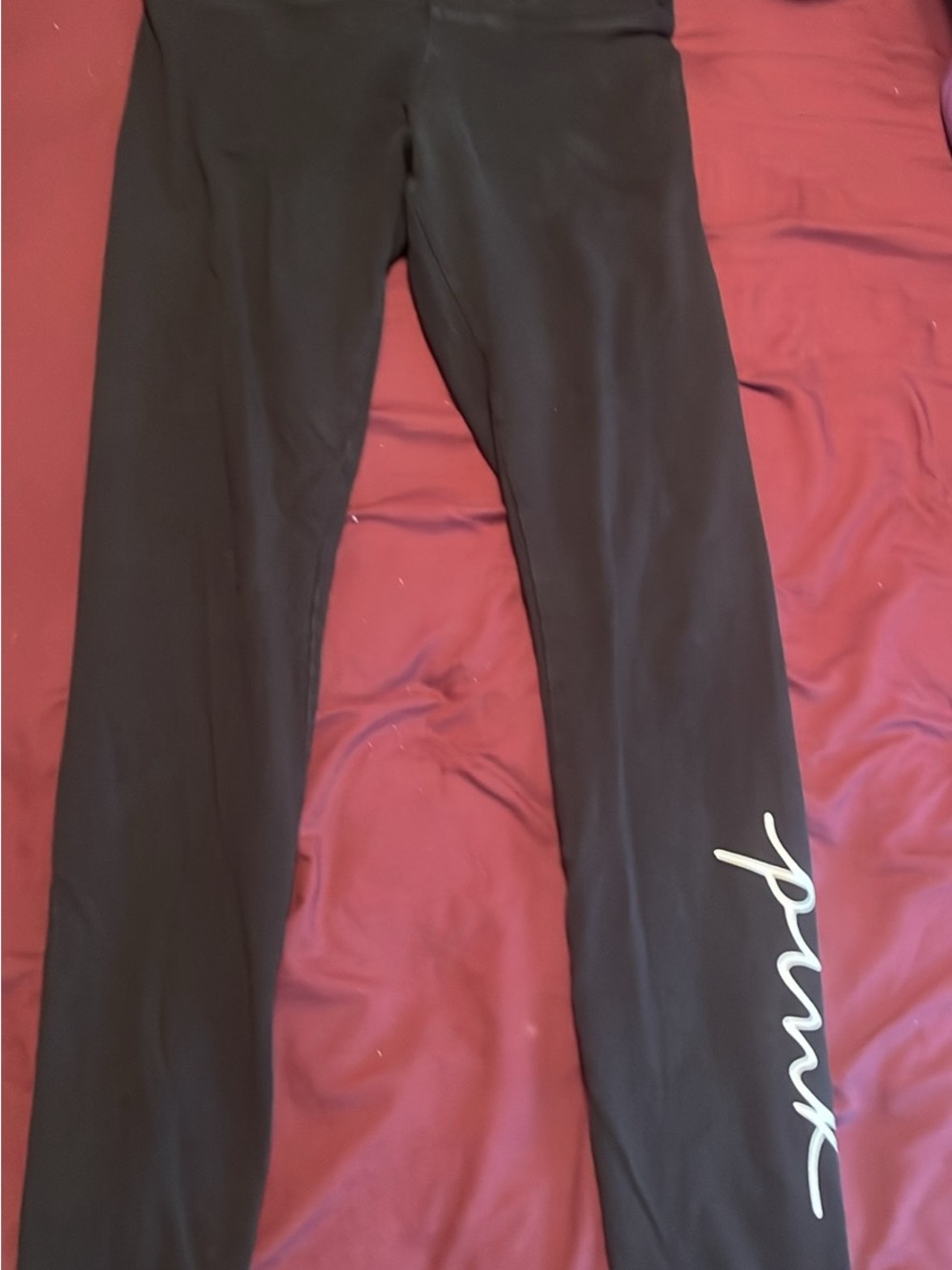 PINK Victoria's Secret Black Leggings with White Script Logo